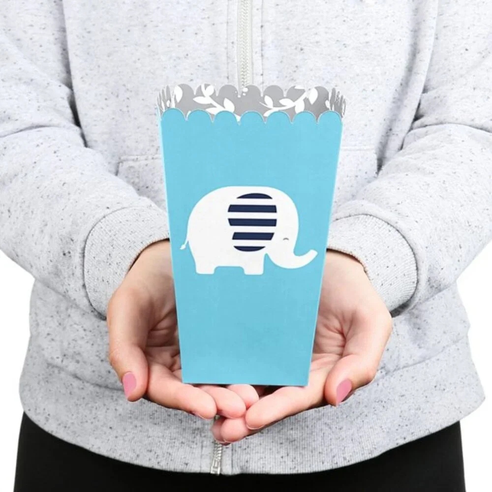 Blue Elephant - Baby Shower or Birthday Party Favor Popcorn Treat Boxes - Set of
